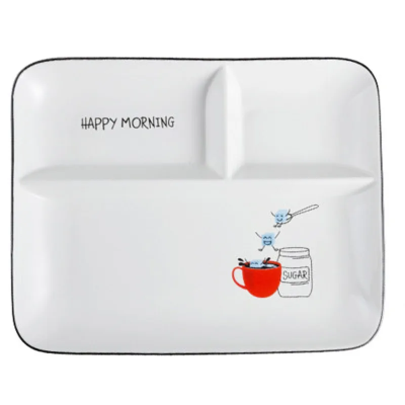 Прямоугольная разделительная тарелка в скандинавском стиле керамическая для