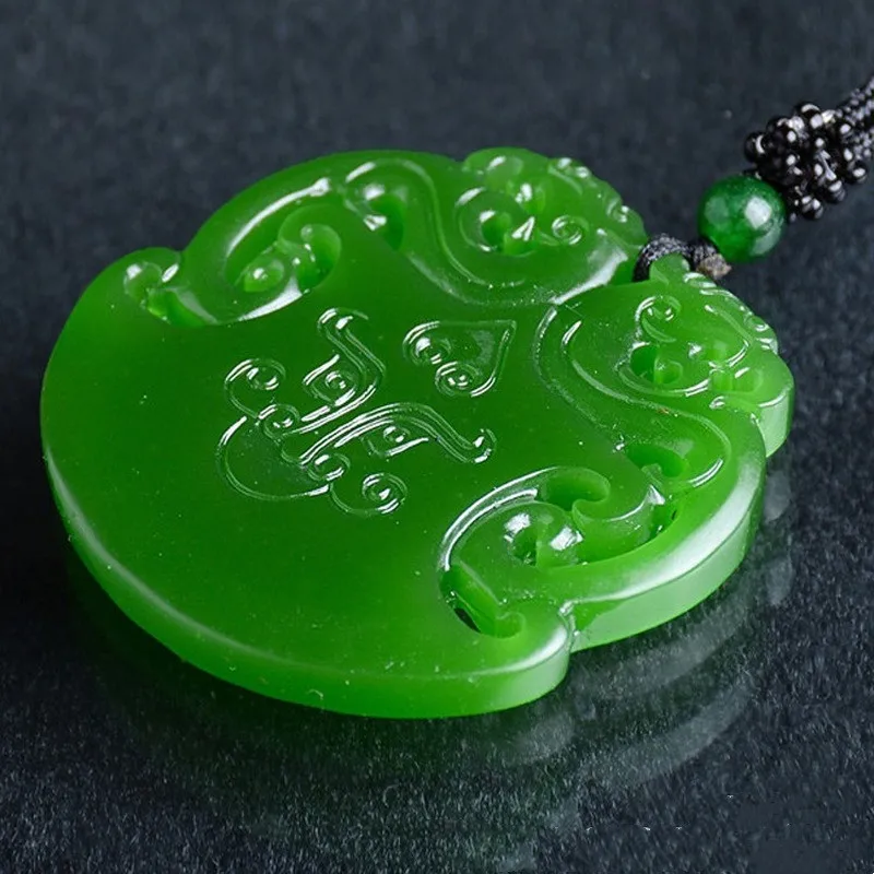 

Natural Green Hand Carved Double-sided Hollow Double Dragon Jade Pendant Fashion Jewelry Men's and Women's Dragon Necklace
