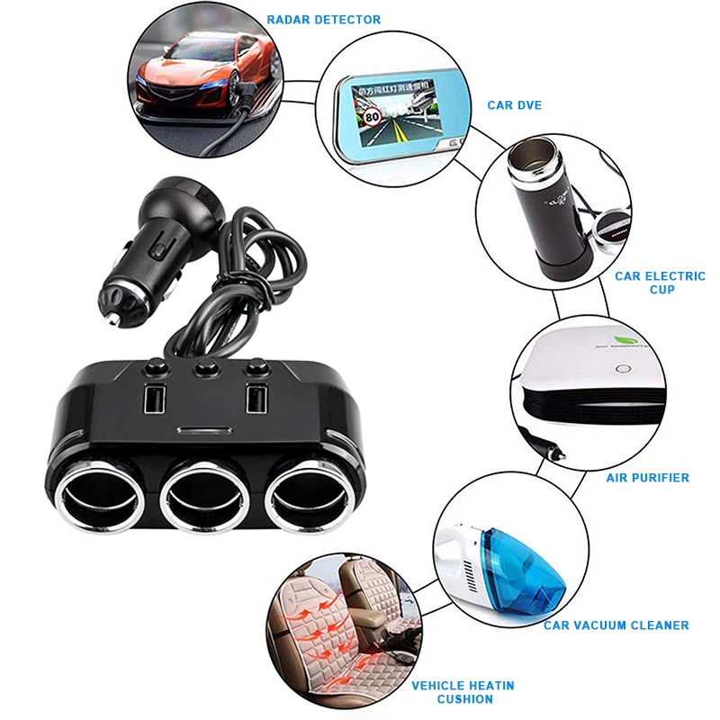 Разветвитель для автомобильного прикуривателя со светодиодным зарядным