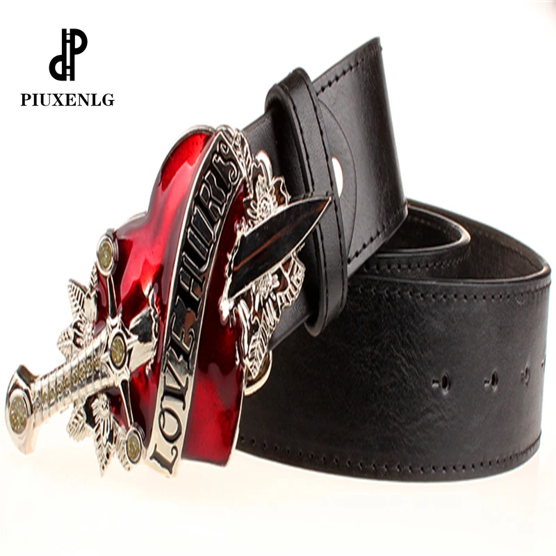 

Punk Leather Belt Heart Arrow Love Hurts Design Punk Rock Belts Women Decorative Belt Jeans Hip Hop Girdle luxury fashion