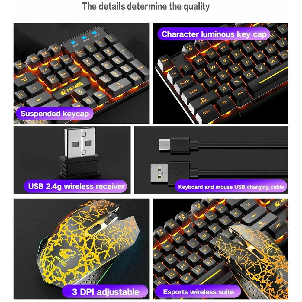 

Gaming Mechanical Keyboard Feel Rainbow LED Backlight USB Keyboard and Mouse Set Ergonomic for PC Laptop Computer Gamer