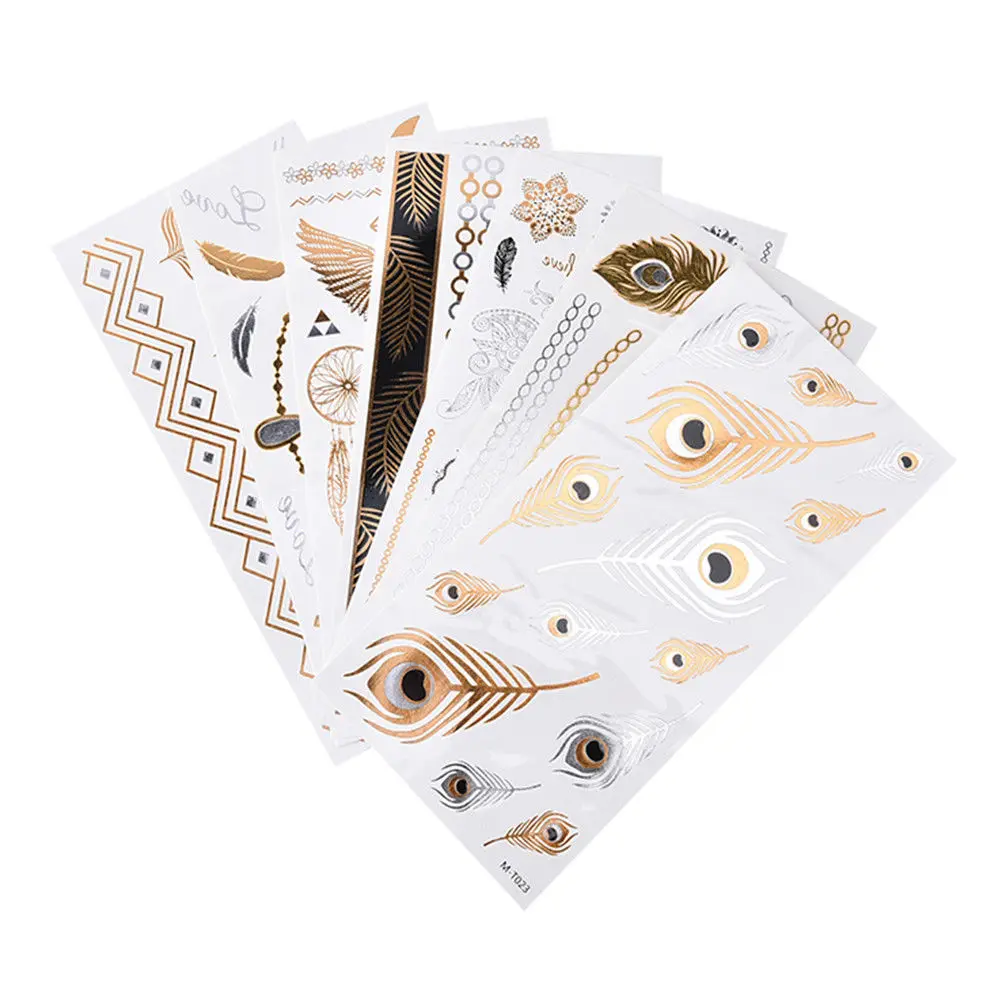 

AACAR Temporary Fake Gold Chain tattoos Waterproof Water Transfer Word Stickers Feather Mandala Flower Women Body Art