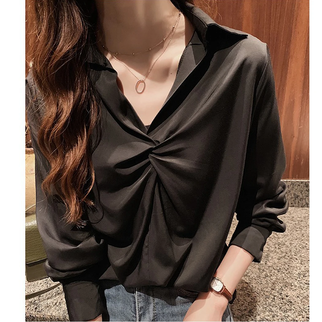 Элегантные женские 2019 Новые повседневные уличные Однотонные блузки модные витые