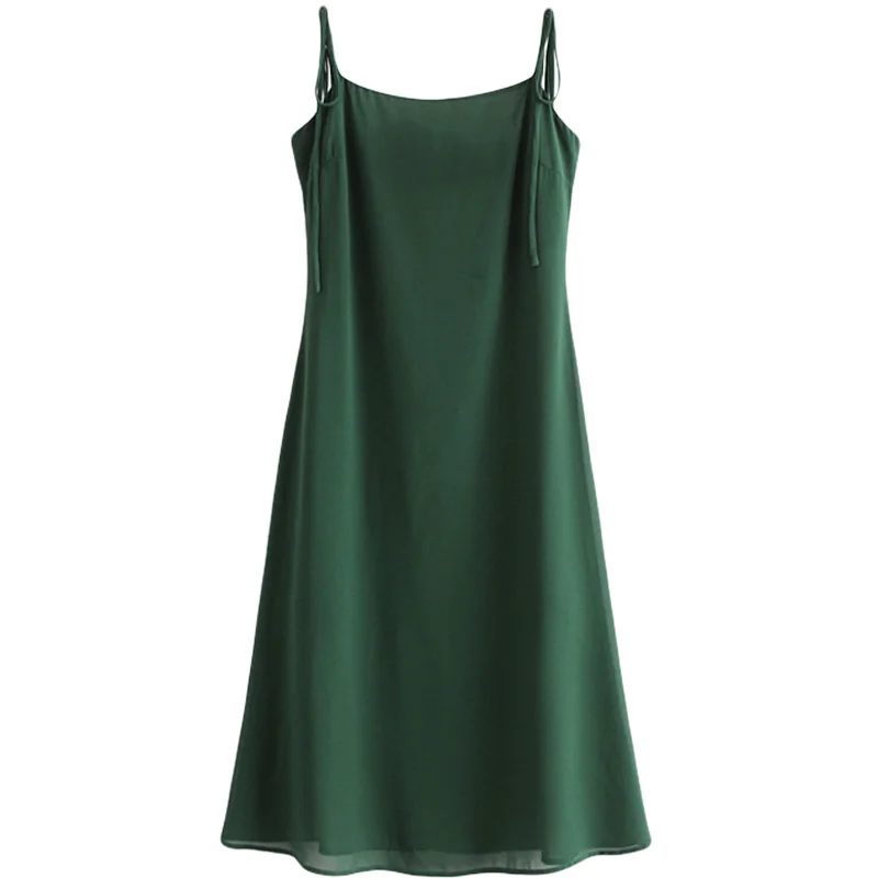 

French Special-Interest Design Retro Dark Green Strap Dress Ins Blogger Elegant Vacation Style Seaside Travel Dress