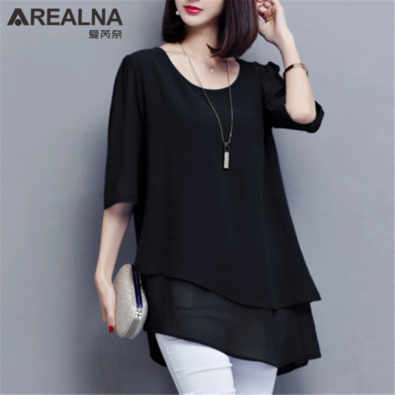 Vintage Chiffon Blouse Women Black Blusas Mujer De Moda 2021 Summer Korean Style 5XL Plus Size Tunic Tops Aesthetic Long Shirts | Женская