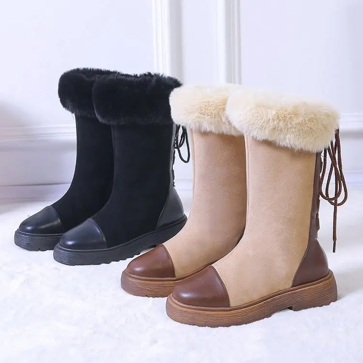 Женские сапоги до колена на шнуровке осенне-зимние смешанных цветов среднем