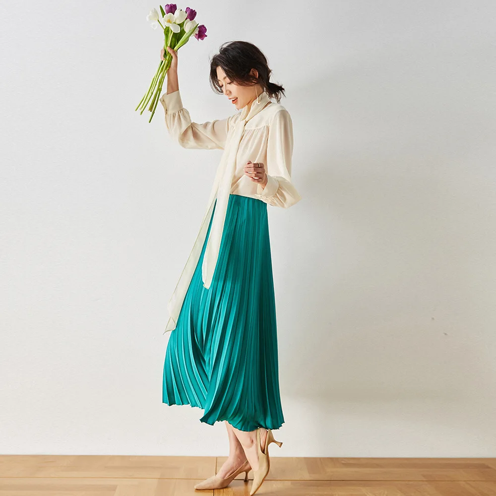 

Женская плиссированная юбка, Женская юбка с высокой талией, весна-лето 2023, Новая Элегантная зеленая юбка для женщин 7556