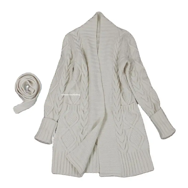 hand made high grade goat cashmere knit add thick women fashion sashes mid long cardigan coat S-XL wholesale retail customize |
