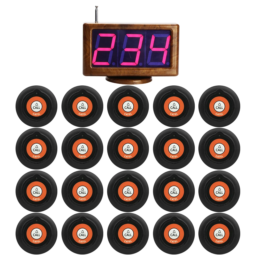 CTM881 Wireless 1 Display Receiver Monitor + 20 Call Button Bells Restaurant Calling Waiter Service System for Cafe, Hospital