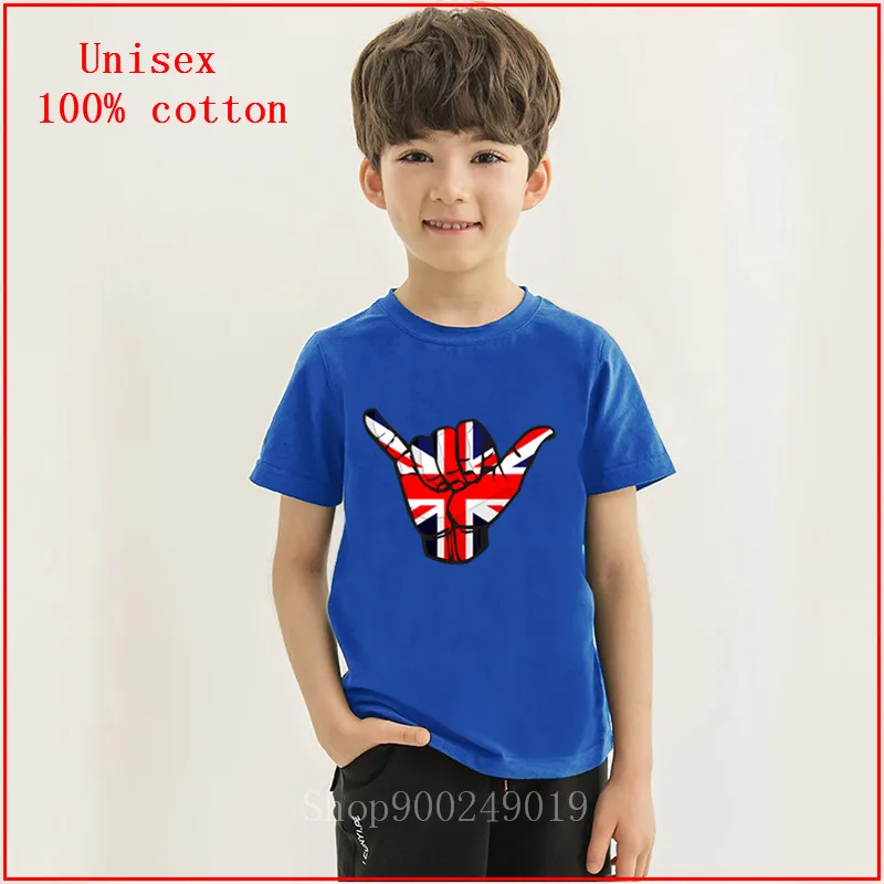 Shaka sign/футболка для мальчиков с флагом Великобритании синяя уличная детская