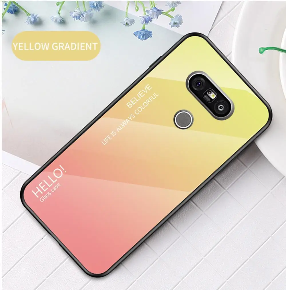 Блестящий градиент закаленное Стекло чехол для LG G5 G6 G7 G8 ТПУ Мягкий противоударный edge чехол для телефона на стене для LG G8 G7 G6 G5 задняя защитная крышка