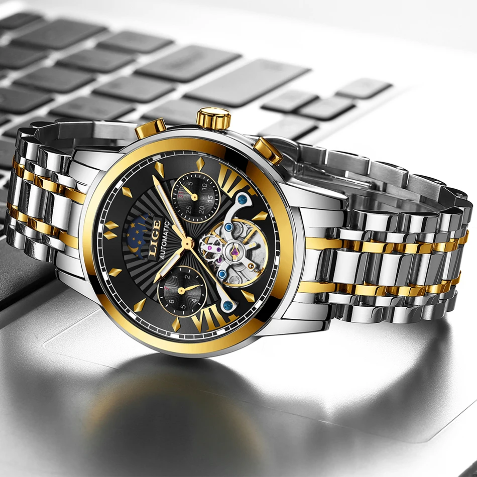 Montre Homme LIGE мужские s часы Топ люксовый бренд мода Tourbillon автоматические механические часы мужские водонепроницаемые часы со скелетом