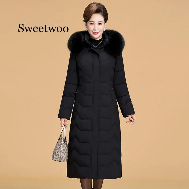 Женская зимняя куртка с капюшоном и меховым воротником зимнее пальто большого