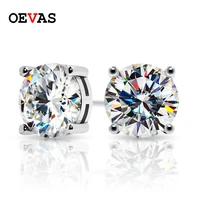 oevas real 2 carat 8mm round moissanite stud earrings women 925 sterling silver sparkling wedding party fine jewelry