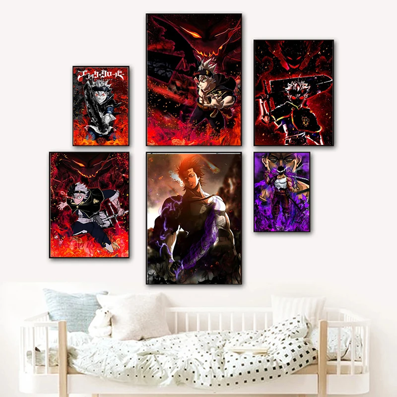 Красочный Ретро Художественный домашний Настенный декор черный клевер Японские