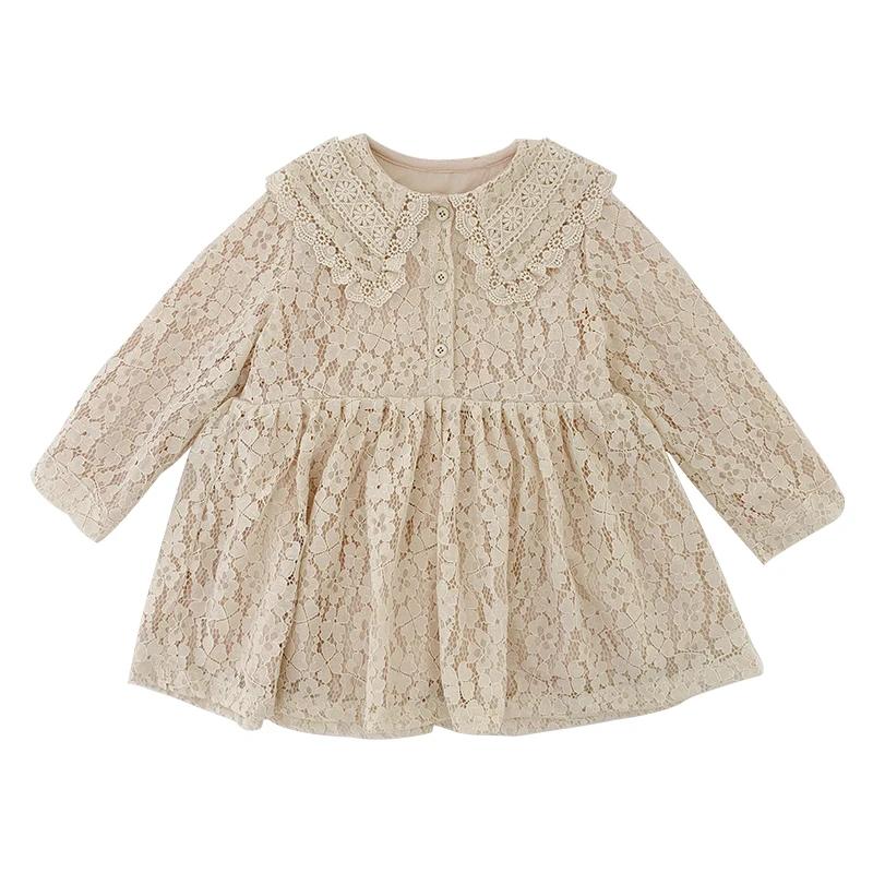

baby girl 2020 new spring and autumn dress children Lapel Lace Princess dress fashionable