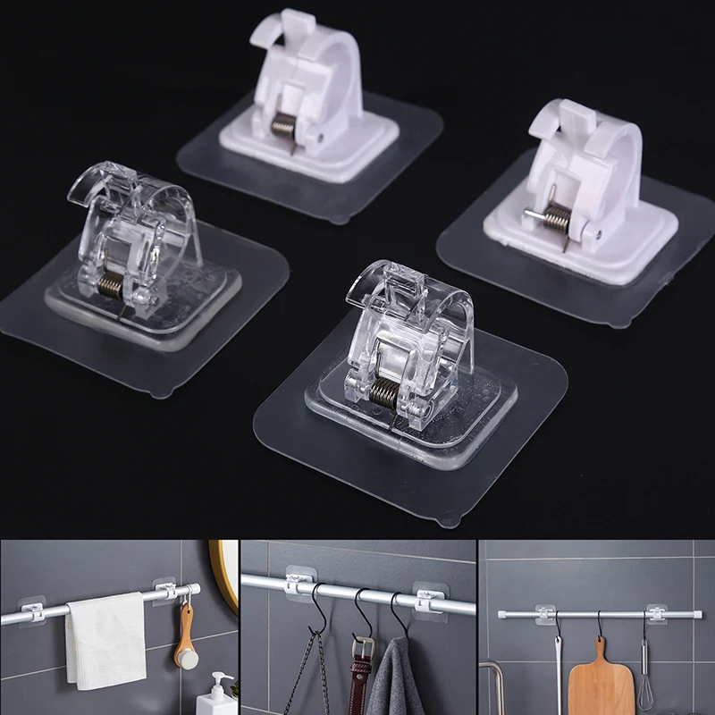 

2pcs/pack Self Adhesive Hooks Punch-free Curtain Rod Clip Household Fixed Clip Hook Household Fixed Clip Hanging Hook Holder