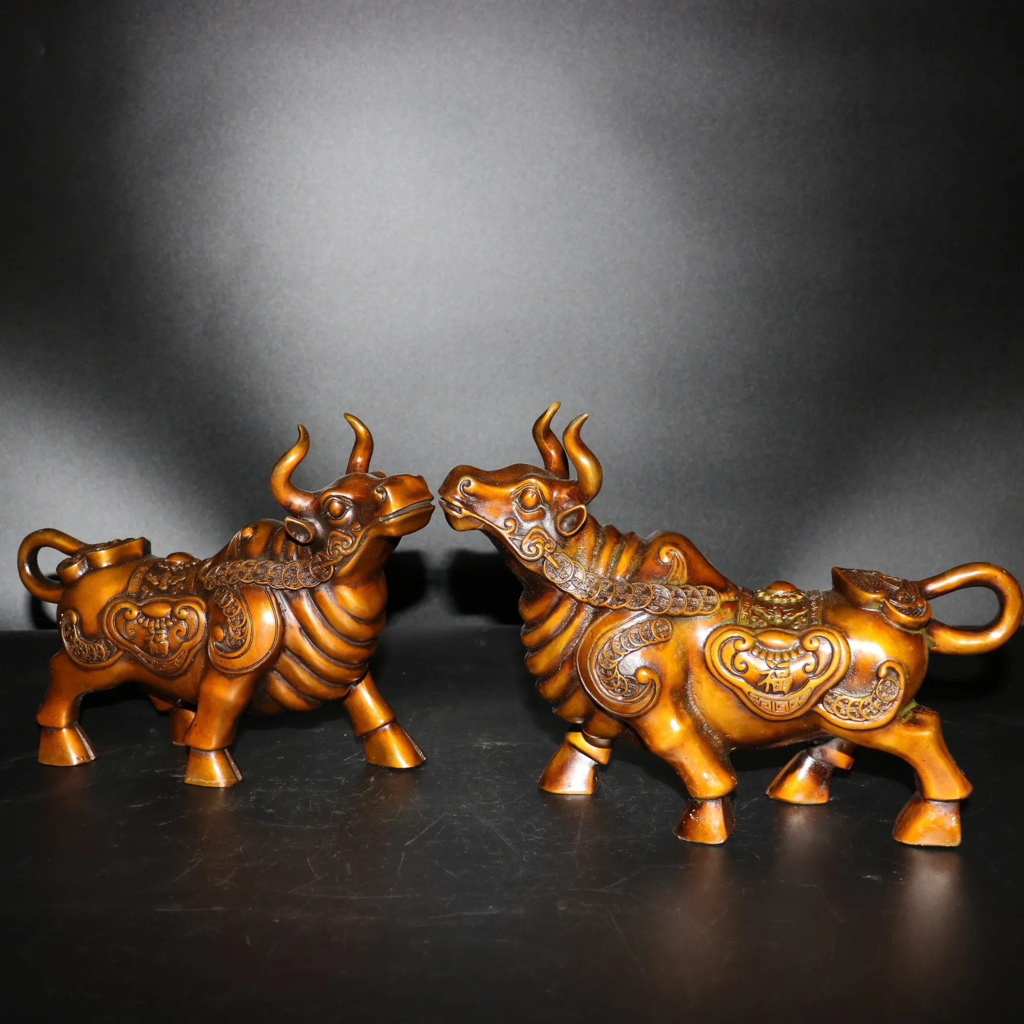 

Home Christmas Decorations Gifts,Chinese Antique Collection,Old Copper 1 Pair OX Sculpture/Big Cow Statue,Long 26CM Height 20CM