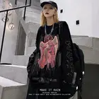 Осенняя уличная одежда, черная толстовка, женский свободный пуловер в стиле панк с рисунком демона, готические свитшоты в стиле Хай-стрит, для девушек в стиле Харадзюку