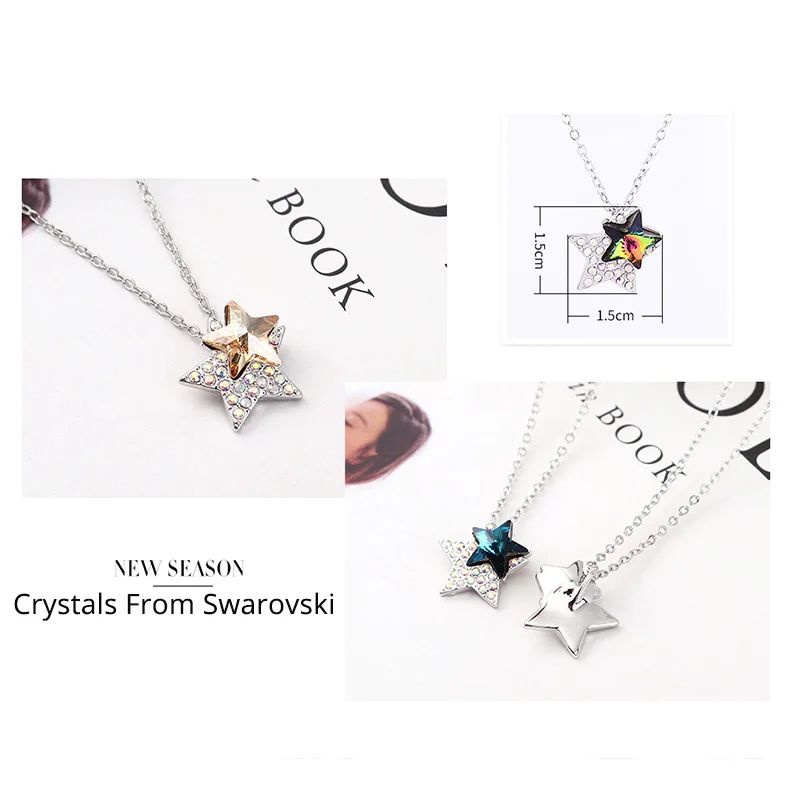 Новый Цвет Фул ожерелье со звездами кулон украшен стразами из Австрии серебряные