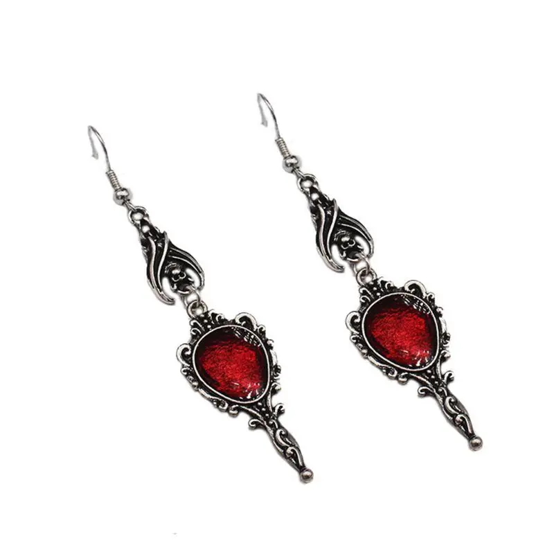 

Vintage Vampire Bat Magic Mirror Drop Earrings Gothic Punk Dangling Jewelry Gift U4LE