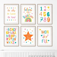 cartoon rainbow star number quotes wall art canvas painting nordic posters and prints nursery wall pictures for kids room decor