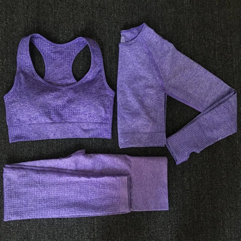 

Yoga Sets Seamless Leggings Bra Long Sleeves Shirt Crop Top Women Running Gym Sportswear High Waist Fitness Sports Bra Pant Suit