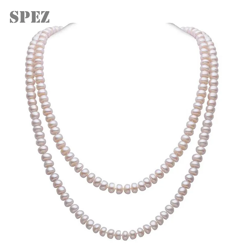 

Fashion Long Pearl Necklace 8-9mm Genuine Natural Freshwater Pearl Sweater Chain Charm Necklace For Women Jewelry Gift