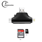INGELON картридер card reader 4 in 1 кардридер USB 3,0 Портативный TF кард-ридер для iphone ipad ipod Lightning кардридер внешний Micro SD Microsd OTG type c адаптер переходник usb карт ридер usb microsd cardreader