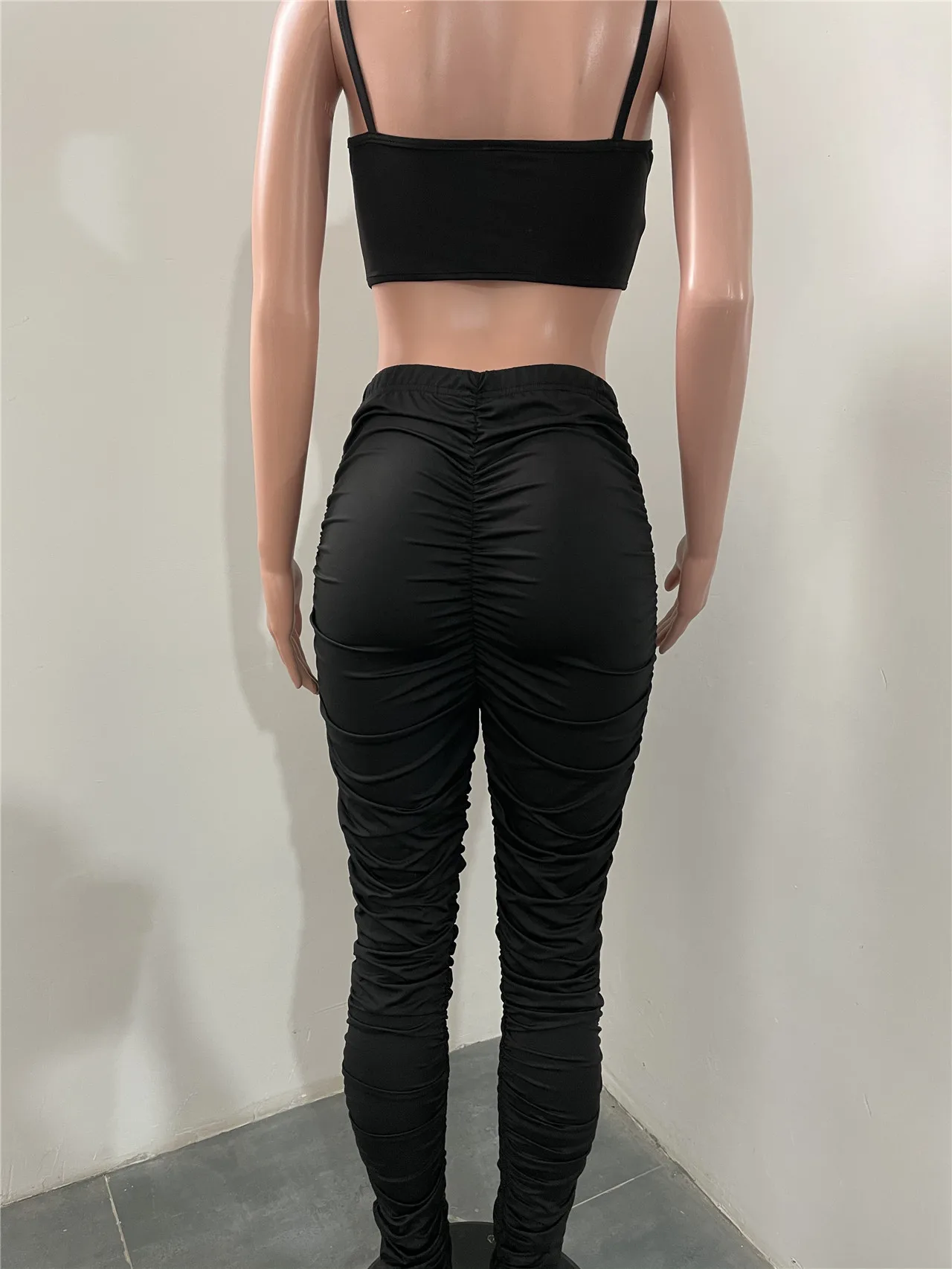 

Womens Tracksuits Clothing Night Club Style Solid Color Pleated Hollow Two-Piece Set Summer