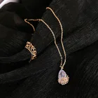 Новое длинное ожерелье в форме капли воды, милая Подвеска из розового золота с натуральным цирконием, Дамская Свадебная Изысканная Модная бижутерия с полыми цветами