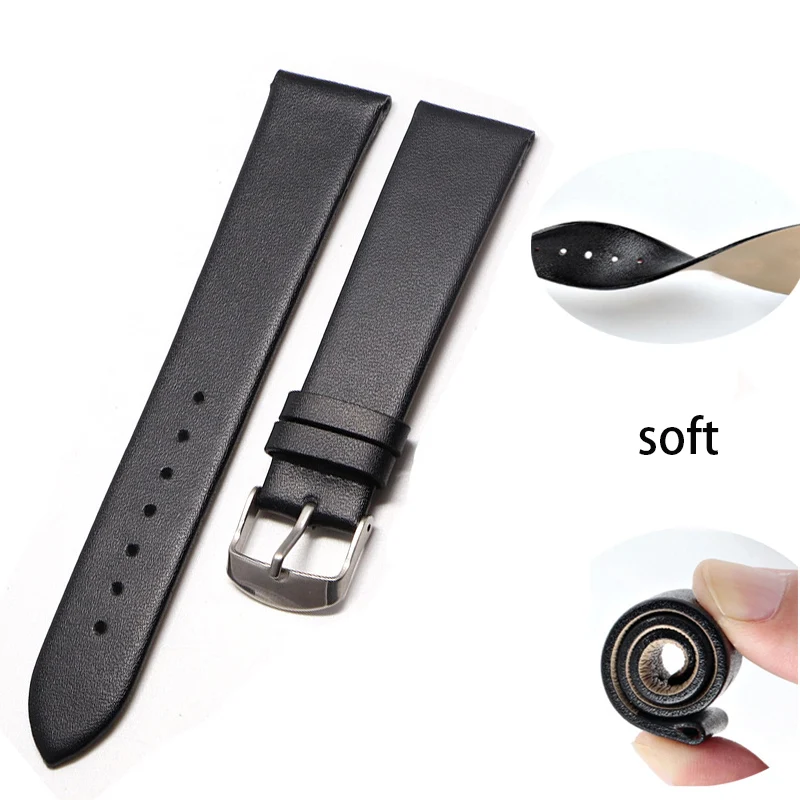 

8/10/12/14/16/18/20/22mm Watchband Smooth Grain Genuine Leather Watch Band Waterproof Leather Watch Strap Replacement Bracelet