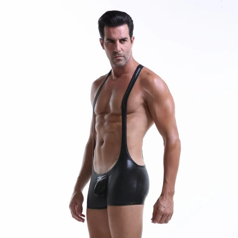 Сексуальное нижнее белье мужское кожаные комбинезоны для геев борьбы цельное