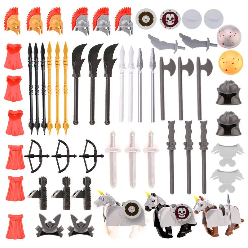 

Weapon Helmet Cape Sword Horse for Spartan Warrior Castle Knight Rome Crusader Shield Spear Crossbow Building Block Figures