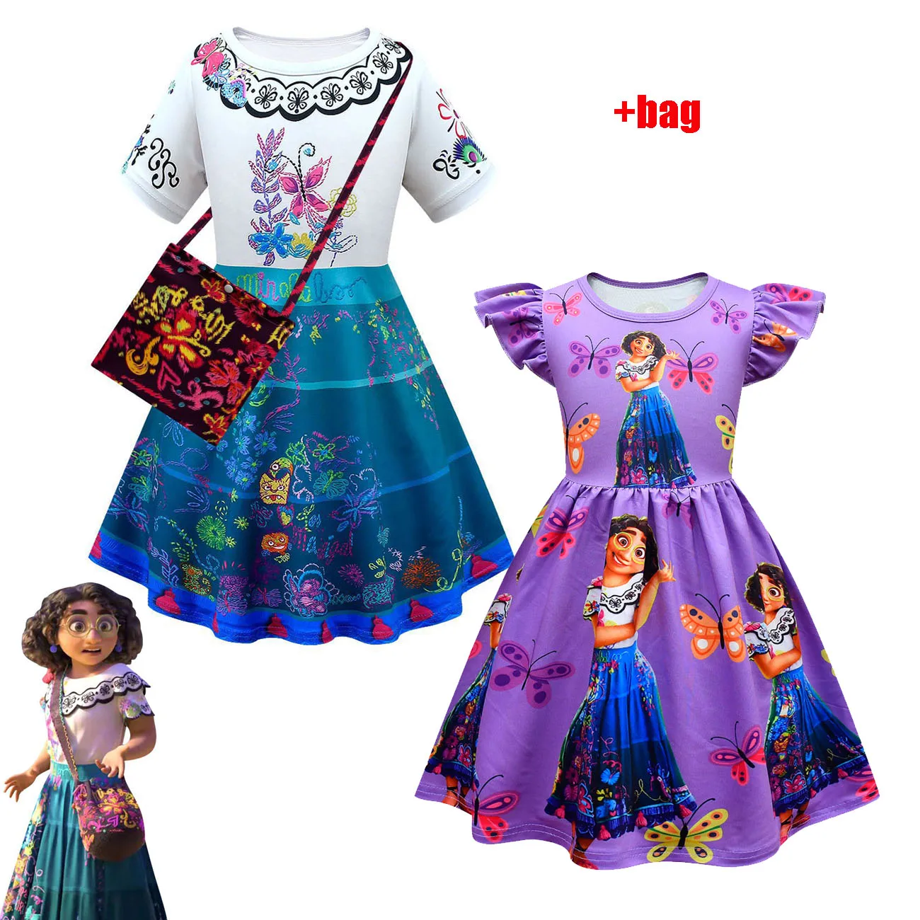 

Kids Girl Clothes Princess Dress Encanto Children Vaiana Girls Baby Party Costume Dresses+bag Cosplay Carnival Clothing Girl Set
