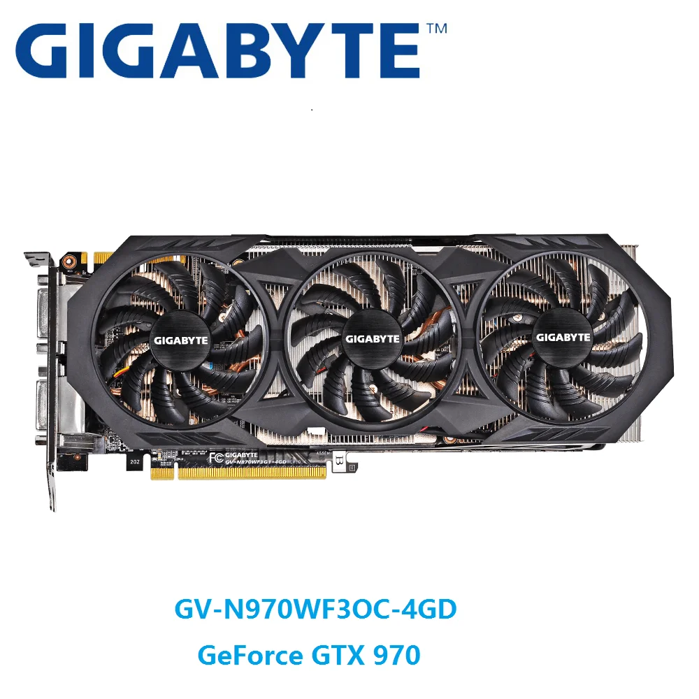 Б/у GIGABYTE GTX 970 (OC) 4 Гб видеокарта Оригинал gpu графика игральные карты для NVIDIA DVI HDMI DP