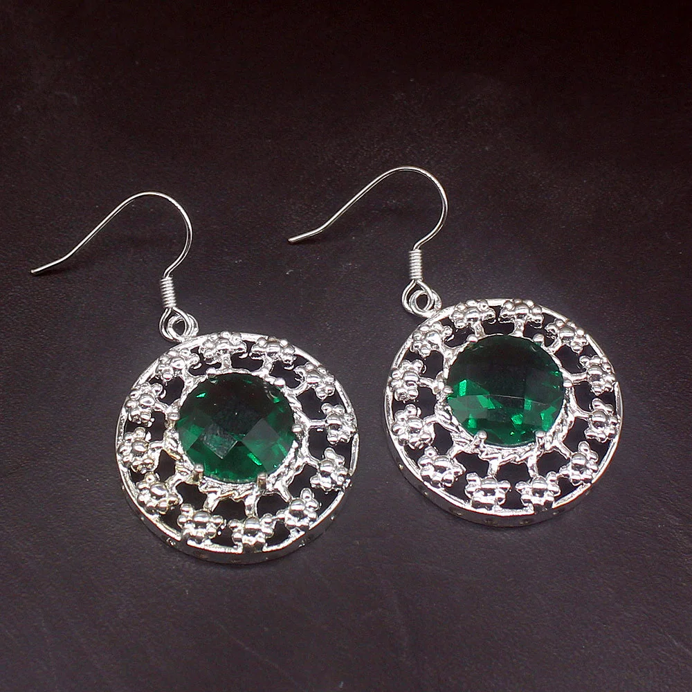 

Gemstonefactory Big Promotion Single 925 Silver Round Shape Green Topaz Dangle Drop Earrings Jewelry for Women Mom 20213759