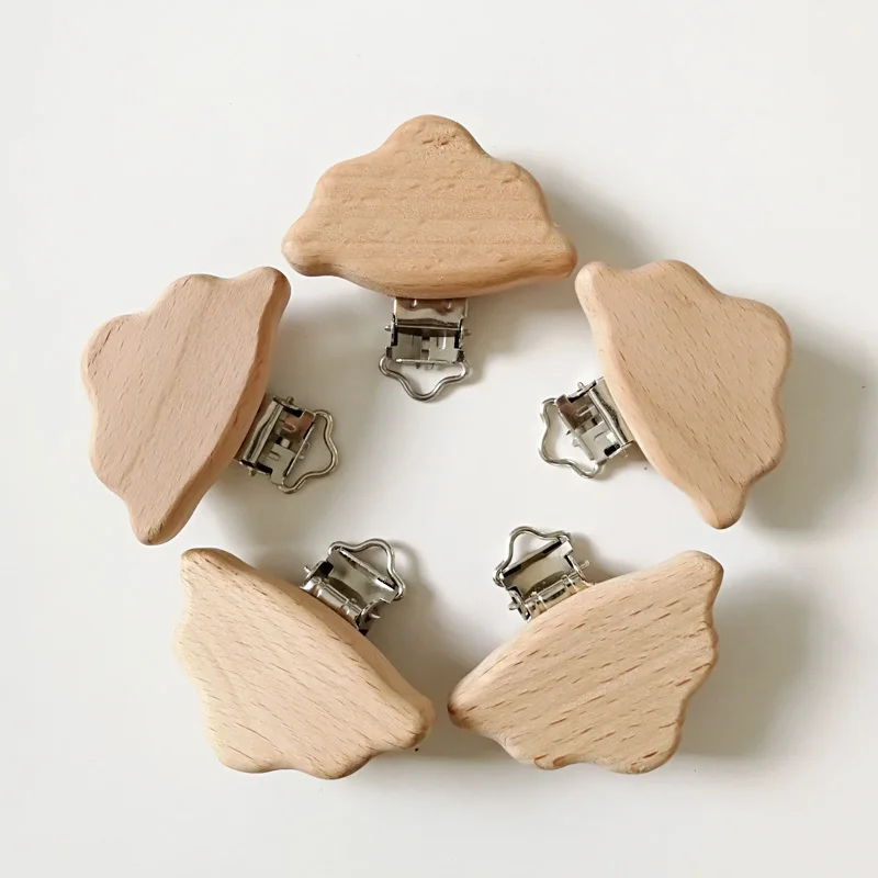 Clip de madera para chupete, accesorios para cadena de chupete de beb&eacute;, no contiene composici&oacute;n qu&iacute;mica, forma de nubes, regalo DIY, 5 uds.-1