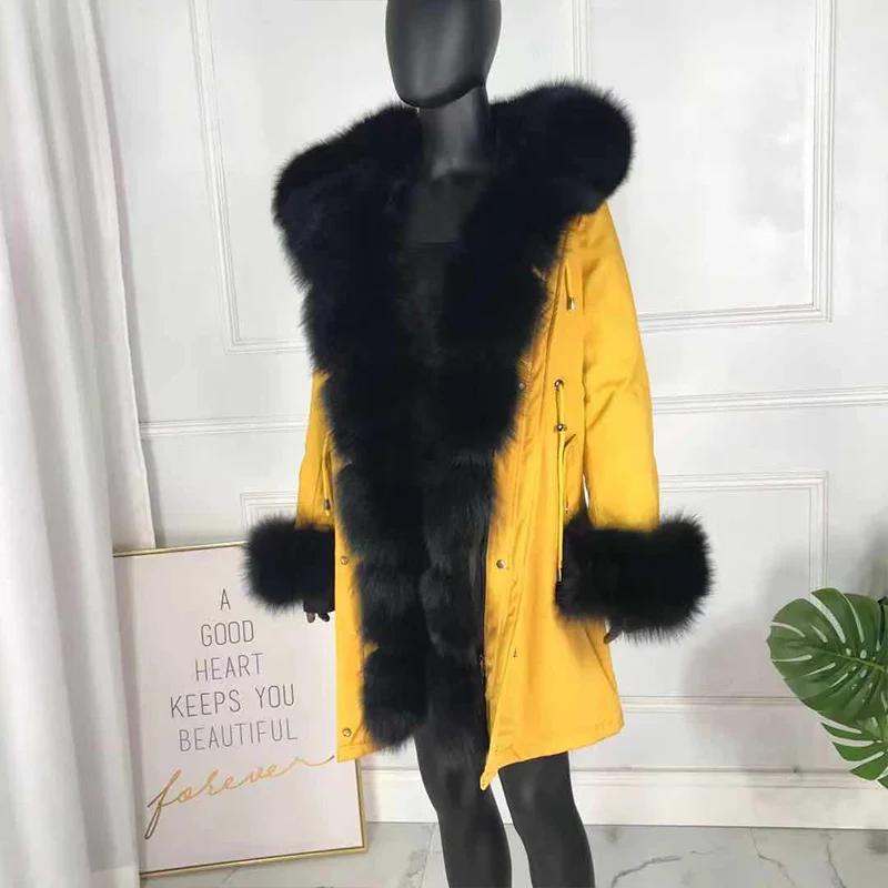 Новые чернобурки меховой парка пальто женские трикотажные silver fox меховой подкладке парки Черный зимой толстые Настоящее пальто с мехом теплые женские верхняя одежда - Цвет: 3