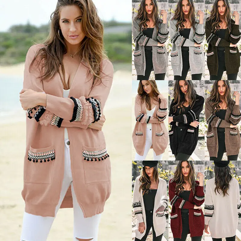 

WOMENS LONG SLEEVE BOYFRIEND POCKETS Casual Knitted COAT Look Thind 6-18
