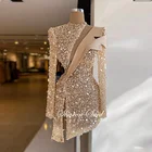 Роскошные Короткие Коктейльные Вечерние цвета шампанского с бисером, женское вечернее платье Дубая с длинным рукавом для выпускного вечера 2021