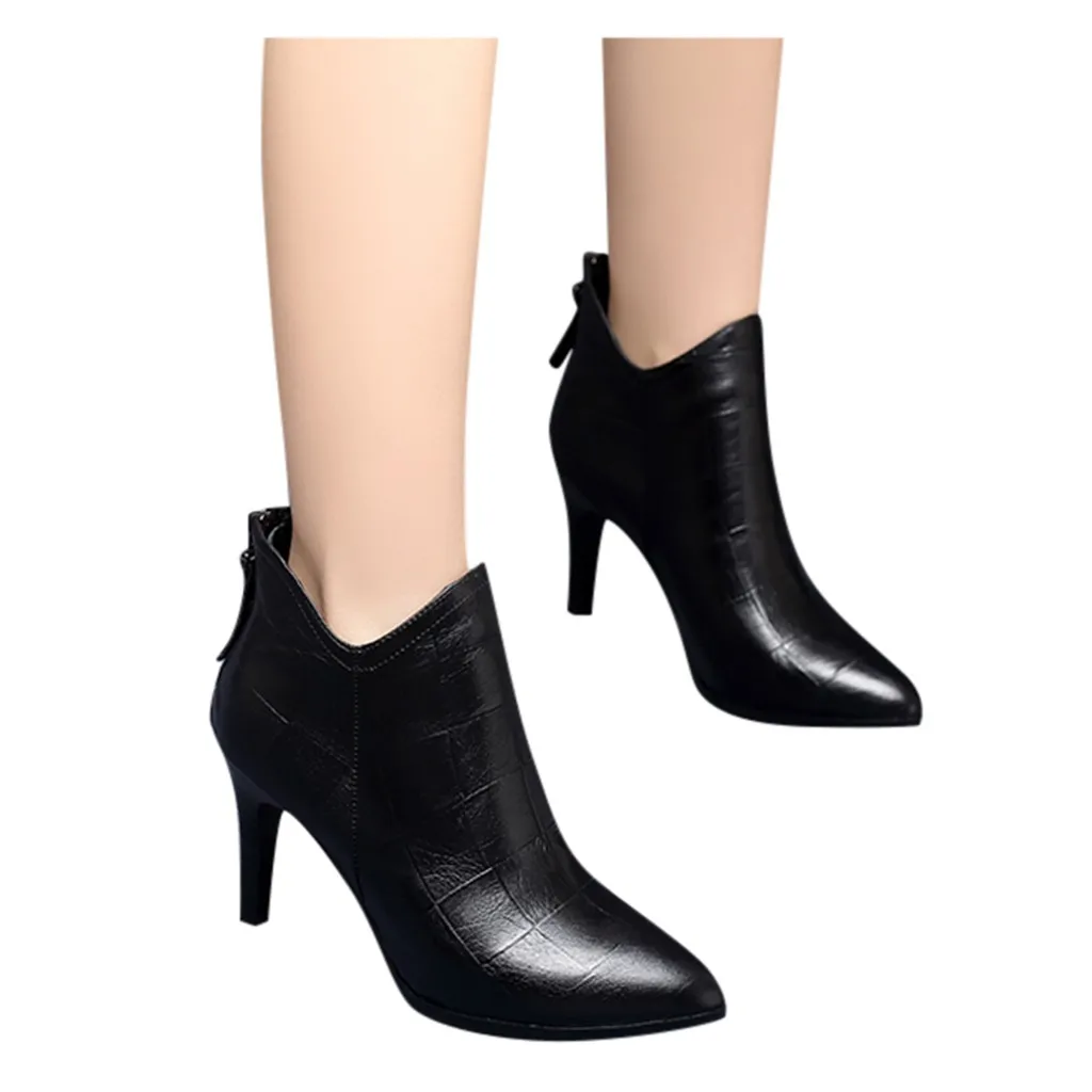 Женские ботинки на молнии сзади ботильоны шпильке повседневные с острым носком |