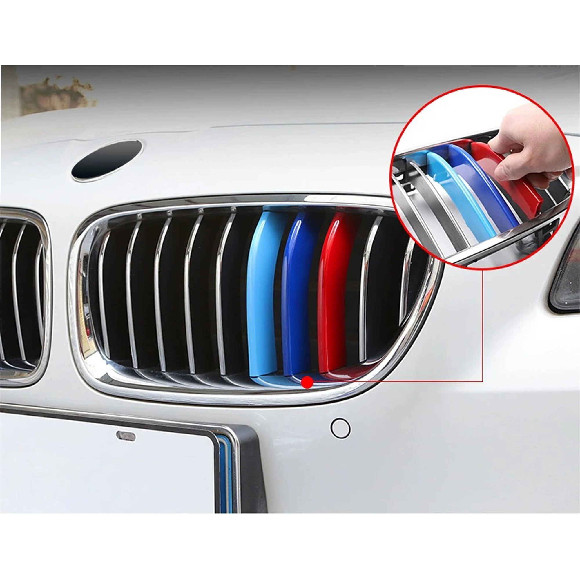 

1 Set of 3 Pcs M-Colored Strip Kidney Grille Insert Trim Decorations for BMW 3 5 7 Series X1 X3 X4 X5 X6