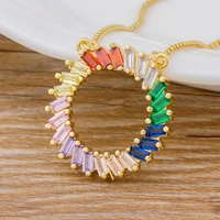 aibef hot sale classic colorful crystal cz jewelry women round gold chain charm pendant necklace for girl decoration best gift
