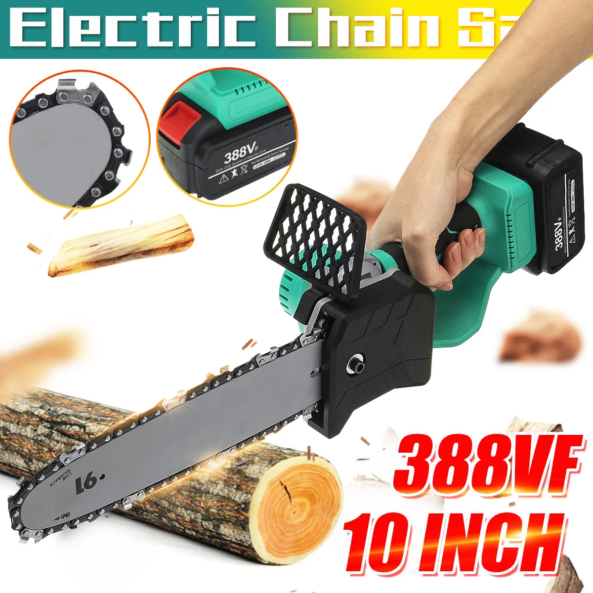 10 Inch 388V 2500W Cordless Electric Saw Chainsaw With 2PC Li-ion Battery Rechargeable Woodworking Tool Brushless Motor EU Plug