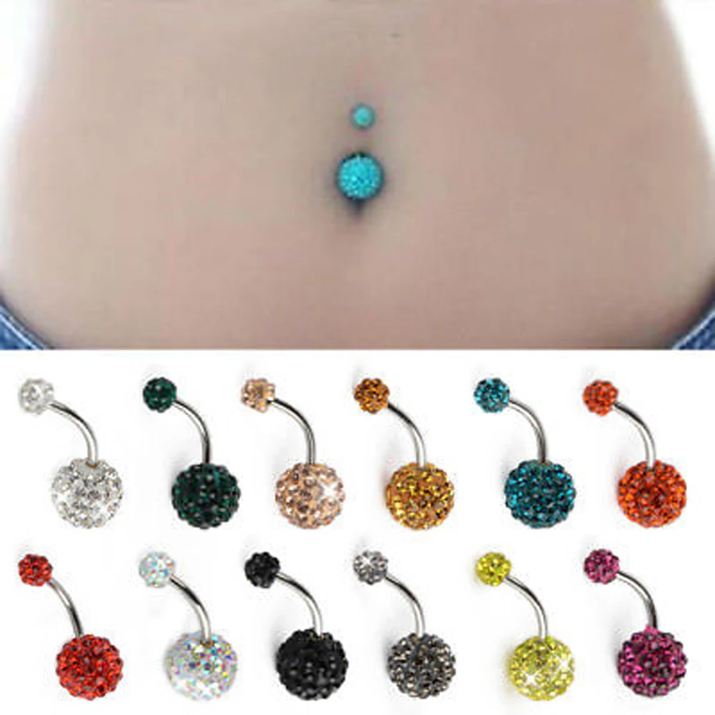 

Belly Button Rings Punk Hip Hop Trendy Navel Piercing Multi Crystal Shiny Gem Navel Surgical Steel Body Piece Sexy Jewelry