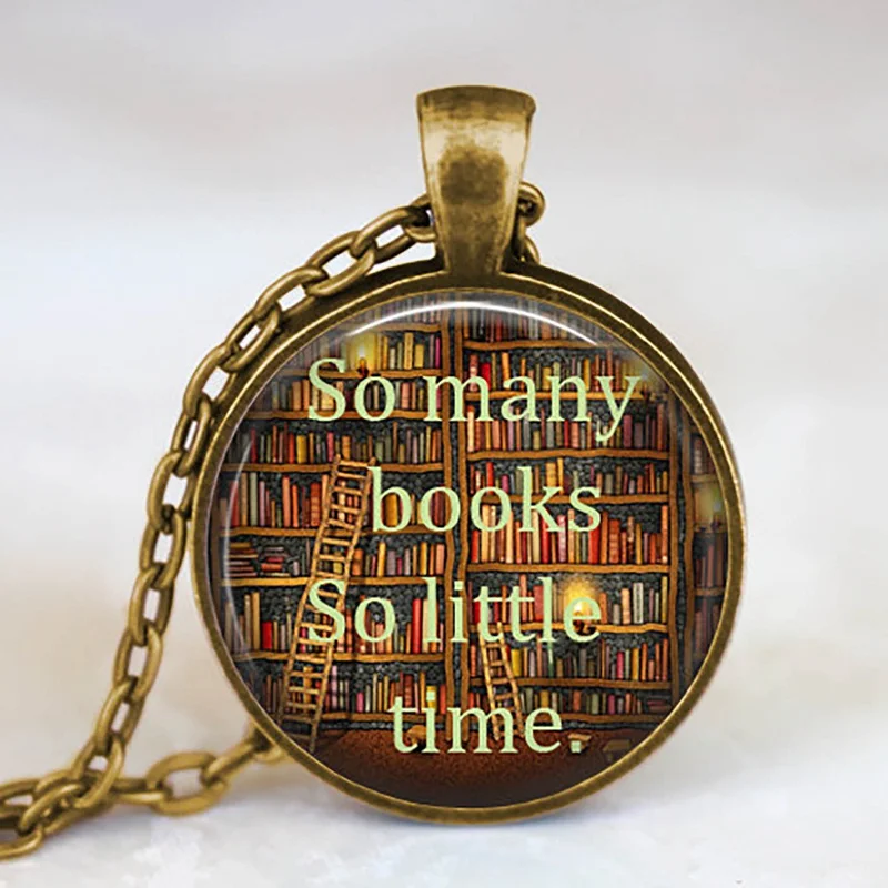New Fashion Necklace Glass Dome Vintage Library and Books Pendants Necklace For Students Teachers And Librarians Necklace