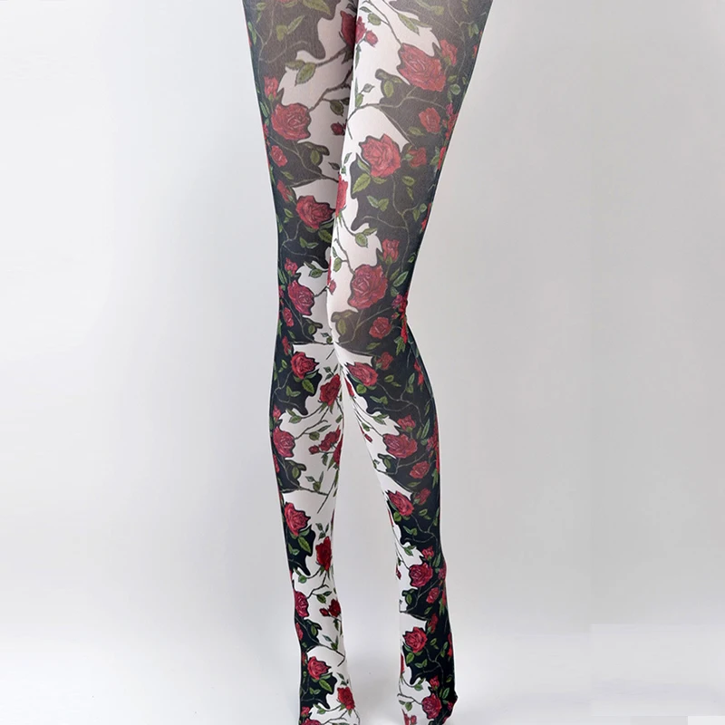 

Sexy stockings color matching pantyhose female personality rose print women's socks fashion bottoming pantyhose silk socks
