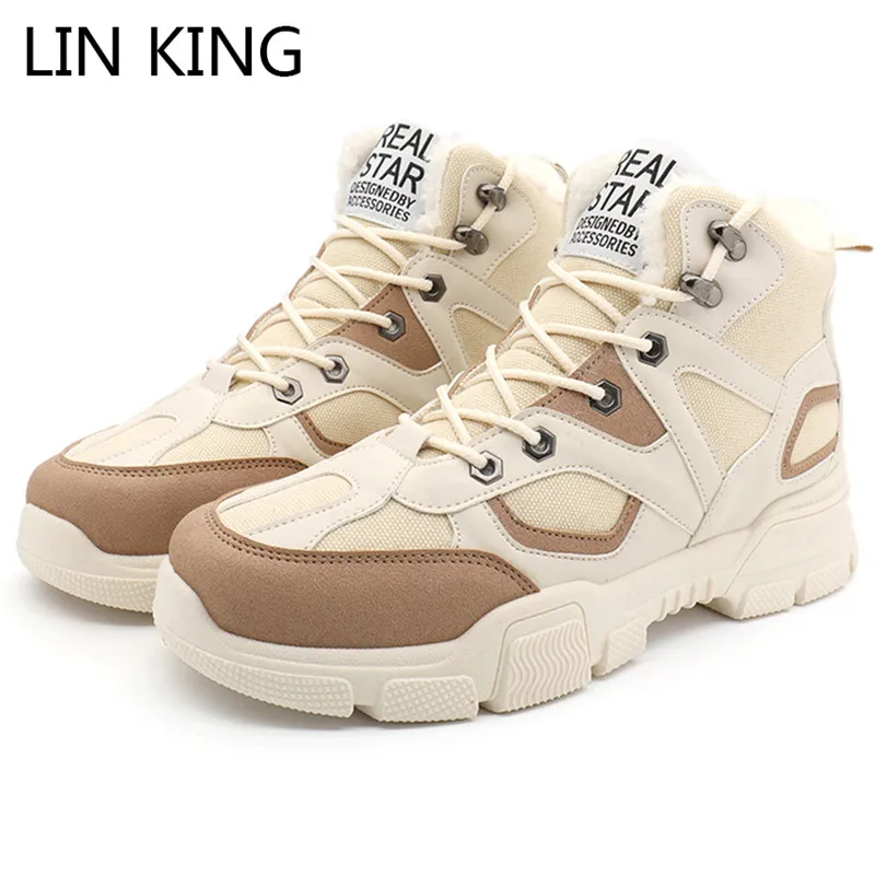 Мужские Теплые ботильоны на меху LIN KING уличные короткие ботинки толстой подошве