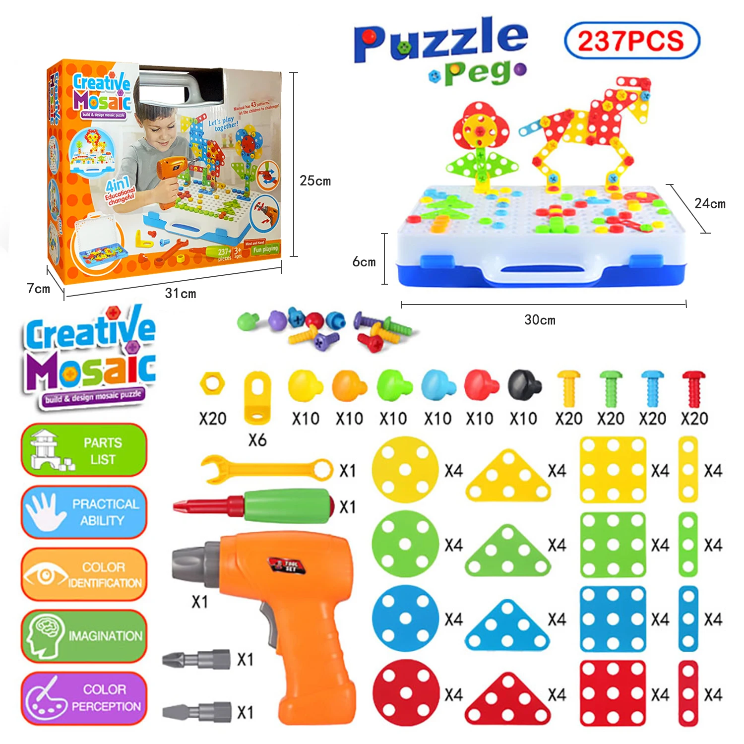 237 шт. Детская электрическая дрель винт группа гайка разборки инструментов